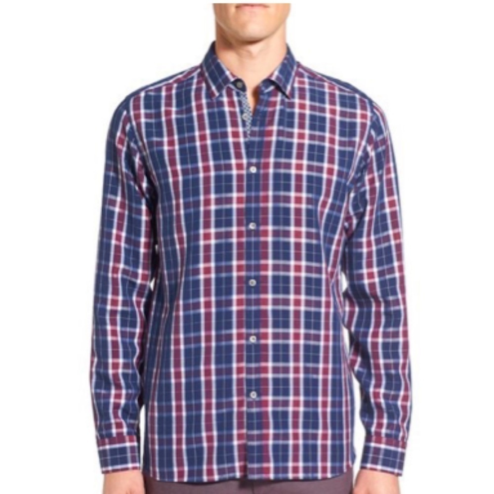 Ted Baker London Top Men Dogud Modern Slim Fit Plaid Sport Shirt Large